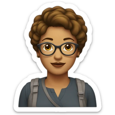 Mujer con pelo corto, castaño, con rulos y lentes redondos sticker