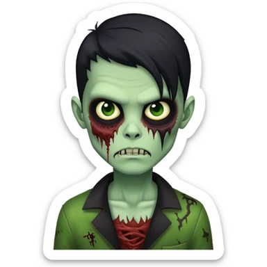 brunette zombie boy with horror green skin and long black hair sticker
