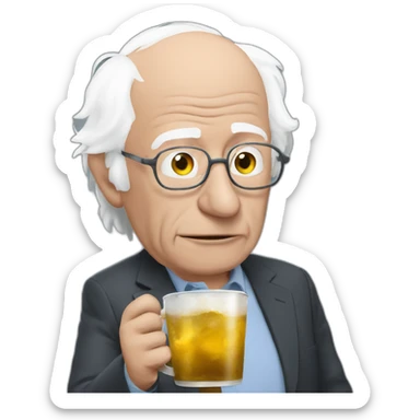 Bernie sipping with Trump sticker