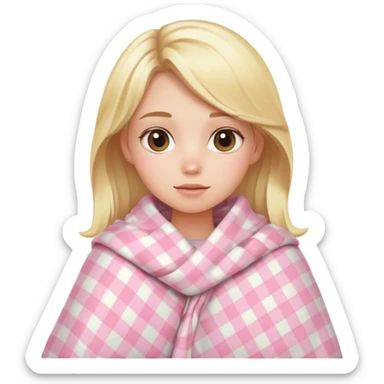 cute blonde girl wrapped in pastel pink plaid blanket  sticker