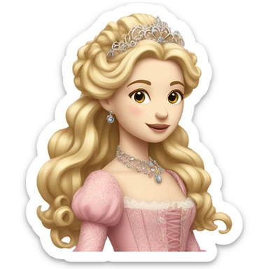 Beautiful highly detailed rococo princess with blonde hair and a pink gown sticker