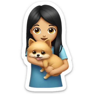 Girl hugging pomeranian. The girl has black hair. sticker