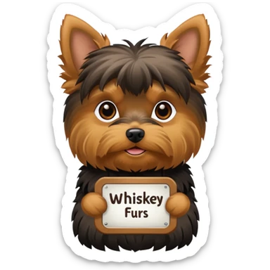 A Yorkie dog with a name tag that says "whiskey" sticker