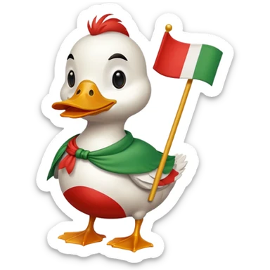 A cartoon duck wearing an Italian flag sticker