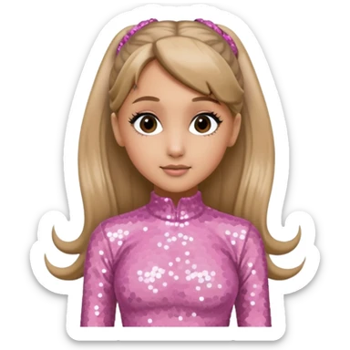 Ariana Grande with long dark blonde ponytail hair, light pink sequin outfit sticker