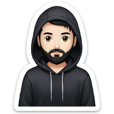 hackeur blanc cheveux noir barbe et capuche noir à côté d'un server ia sticker