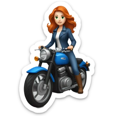 Femme ROUSSE aux yeux bleus sur une moto sticker