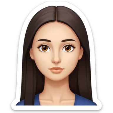 Médica mulher de 25 anos morena de olhos castanhos escuros, cabelo liso longo fino, altura 1,64 peso 79kg, branca, boca pequena mas bem desenhada e nariz pequeno, maças do rosto bem marcadas sticker