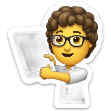 person holding an ipad, while pointing to it sticker