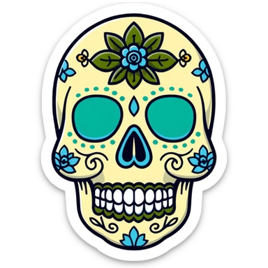 decorated sugar skull in Milwaukee Bucks team colors (dark green, cream, and light blue) sticker