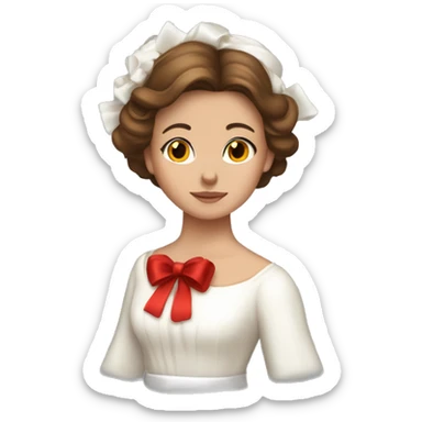 brown haired women with white gown red silk bow belt  only and spur wreath the head with white candles on top of it sticker
