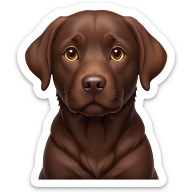 Cinematic Noble Chocolate Labrador Portrait Emoji, Poised and regal, with a robust, muscular build and a rich, glossy chocolate Fur, deep-set soulful brown eyes, Simplified yet sharp and sophisticated features, highly detailed, glowing with a soft, dignified glow, high shine, intelligent and gentle, stylized with an air of confidence, focused and attentive, soft glowing outline, capturing the essence of a watchful and loving companion, so majestic it feels as though it could bound out of the screen with effortless authority! sticker