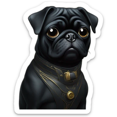 A cyberpunk black pug in Art Nouveau style during 1910 sticker