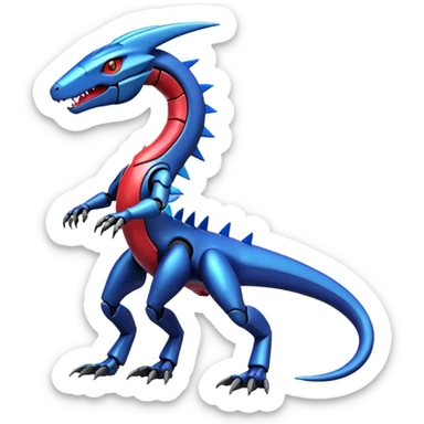 Shiny futuristic colorful Heliolisk-Salandit-Cyclizar-Genesect-Pokémon, full body sticker