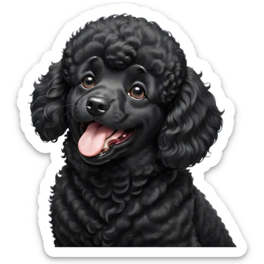 Cinematic Cute Yawning Black Poodle Portrait Emoji, Head tilted slightly with a dramatic, wide-open yawn, displaying a soft, curly jet-black Fur with a refined texture, floppy ears slightly drooping, round dark eyes barely open in drowsy contentment, Simplified yet irresistibly adorable features, highly detailed, glowing with a soft, cozy glow, high shine, relaxed yet expressive, stylized with a touch of whimsy, bright and endearing, soft glowing outline, capturing the essence of a sleepy yet affectionate companion, so drowsy it feels like it could stretch right out of the screen and curl up for a nap! sticker
