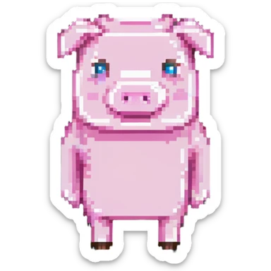 Minecraft pig, full body, pink blocky animal with square head sticker