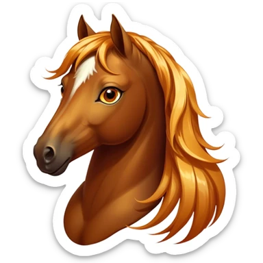 Cinematic Elegant Bay Horse Portrait Emoji, Head held high with a serene, majestic gaze, showcasing a magnificent bay fur with a rich, lustrous sheen, a flowing mane and tail, and radiant amber eyes that exude beauty and grace, Simplified yet majestically refined features, highly detailed, glowing with a soft, ethereal light, high shine, poised and breathtaking, stylized with an air of pure elegance, capturing the essence of a stunning and graceful steed, so beautiful it feels like it could gallop out of the screen with effortless charm! sticker