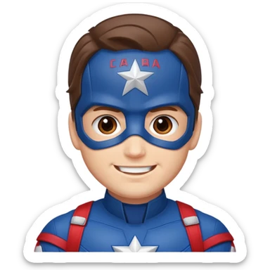 Make a man with brown eyes wearing a Captain America costume who is laughing sticker