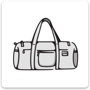 A sports duffel bag with straps and pockets in pastel colors (dd9fb0, ffc6d3, a3bfc9, c4bee2, f1b091), hand-drawn doodle style sticker