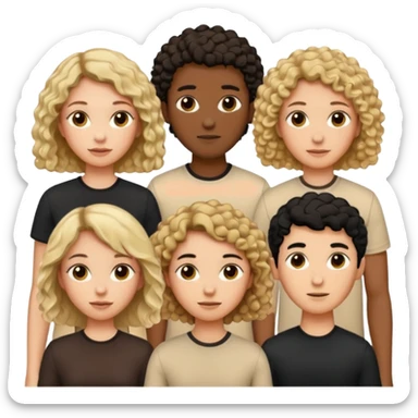 group of people  together ; men and women with brown, blonde, black hair- short hair, long hair and curly hairr wearing beige shirts aesthetic no collar, brown people, white people, black people sticker