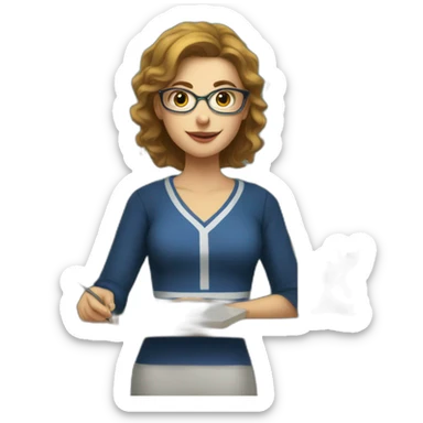 White woman wearing a Greek shirt and writing equations on a chalk board sticker