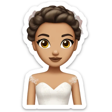 Bratz, bride, brunette half up half down hair, olive skin, brown almond cat eyes sticker