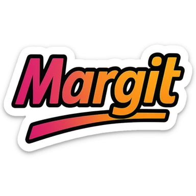Margit name in modern colorful gradient font with dark outline, dynamic slanted or partial underline, transparent background, in the style of reference patterns sticker
