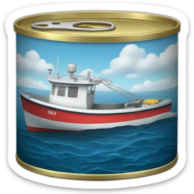 Realistic can of tuna showing a boat sticker
