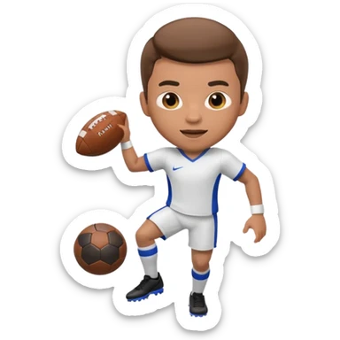 male memoji, man in a sports uniform with a football, energetic expression sticker