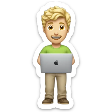 blonde male with macbook, slightly curly hair and medium facial hair and undercut haircut sticker