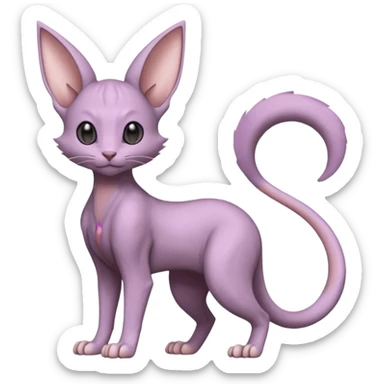 Pastel dull greyish anthropomorphic furry Mewtwo-Beerus-Minccino-Lykoi-Sphynx-hybrid-Fakémon-fusion-animal-ET-species-creature, full body  sticker