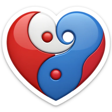 Make a yin yang like heart emoji with the colors being blue and red sticker