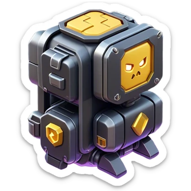 Clash of Clans aesthetic: Cinematic Playful 3D Isometric Jetpack Emoji, rendered in a 3D vector-style similar to standard emojis with minimal shading and bold, simplified shapes. A compact, distinct form with signature details, softly glowing with a futuristic sci-fi warfare charm. Simplified yet unmistakably iconic, highly detailed and consistent, glowing with a soft radiance and high shine. Stylized with a touch of high-tech brilliance and a soft glowing outline, capturing the essence of a beloved gaming relic with a friendly, playful manner! sticker