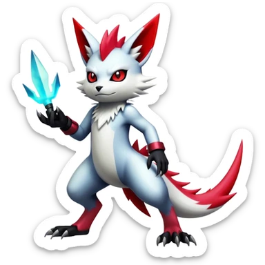 Cool Edgy Badass Shiny Futuristic Ethereal Legendary Digimon-Sneasel-Zangoose-hybrid full body sticker