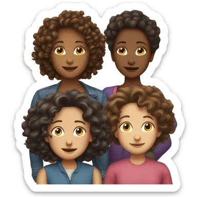2 lesbian moms, one mom is butch and the other has long curly hair, both are brunette. 3 children, 2 boys and one older sister sticker
