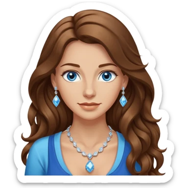 Extra Long wavy hair, brown hair, blue eyes Caucasian not young sexy diamond necklace sticker