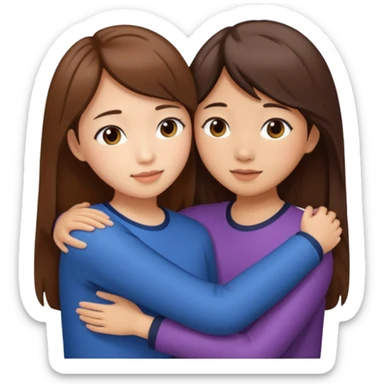 Two girls friends one brown short hair, second girl has long brown hair , both Asian hugging each other sticker