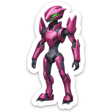 a Reptile-Genesect-Raptor-Fakémon-Medabot-Mecha with a futuristic visor-helmet and wearing a techwear-suit Full Body sticker