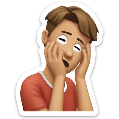 person in distress rubbing their face sticker