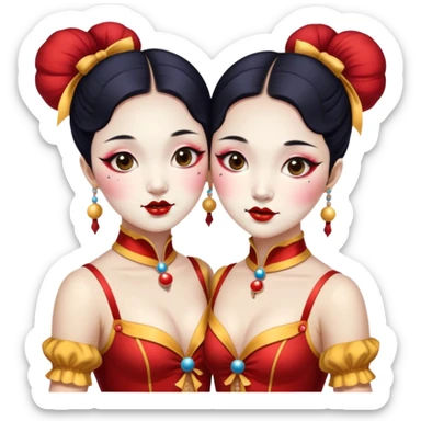 Vintage circus beautiful Asian female conjoined twins  sticker