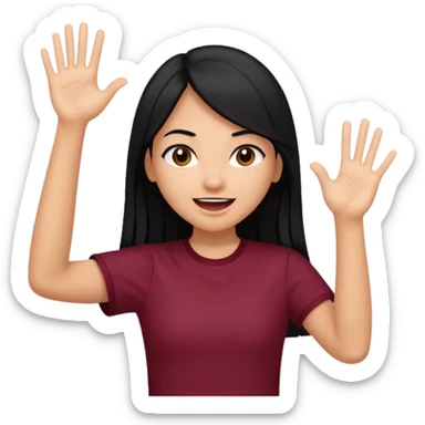 girl with long straight black hair in short Burgundy sleeves cheering yay sticker