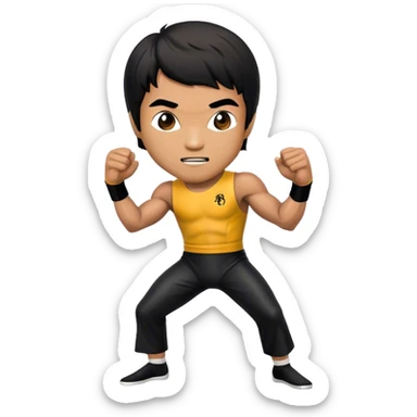 Cinematic Realistic Bruce Lee Pop Culture Emoji, featuring a dynamic portrayal of the legendary martial artist rendered with crisp detail and energetic lighting. sticker
