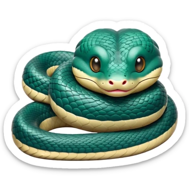 Meme-Worthy Cute Sleeping Chinese Water Snake Portrait Emoji, Head resting peacefully with a contented smile, showcasing a slender, graceful build and a luxuriously soft, shimmering scaled body, eyes gently closed in serene, fluid slumber, Simplified yet hilariously adorable features, highly detailed, glowing with a soft, drowsy aquatic light, high shine, relaxed and utterly lovable, stylized with an air of playful laziness, soft glowing outline, capturing the essence of a sleeping water snake that feels destined to become the next viral sensation of adorable aquatic rest! sticker