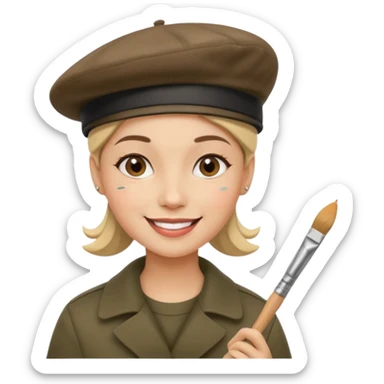 artist with beret and painter sticker