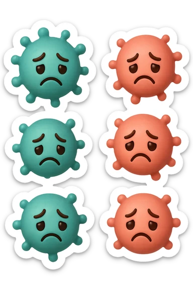 EMOJI STILE IPHONE DI 3 BATTERI INTESTINALI turchesi tristi e 3 batteri intestinali rosa salmone tristi CHE FLUTTUANO IN ARIA IPERREALISTICO 4K sticker