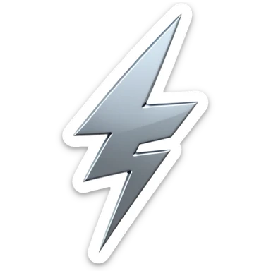 A lightning bolt emoji made of polished silver chrome, sharp yet rounded edges, glossy metallic surface, soft reflections, minimal futuristic design, iOS emoji style, centered, clean white background sticker