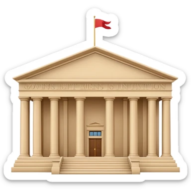 Minimal 3D emoji style government ministry building, classical architecture with columns and triangular roof, official state institution, neutral beige stone, clean shading, financial institution icon, isolated on transparent background, professional, no flags, no text sticker