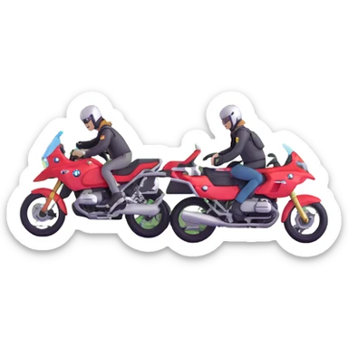 BMW motorcycles at a highway rest area with riders relaxing sticker