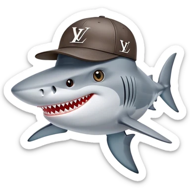 "Race for results" - a shark in a stylish Louis Vuitton cap at the start of a business marathon. sticker