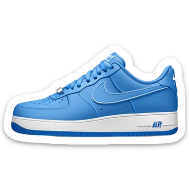 blue Nike Air Force 1 sneakers with white swoosh logo sticker